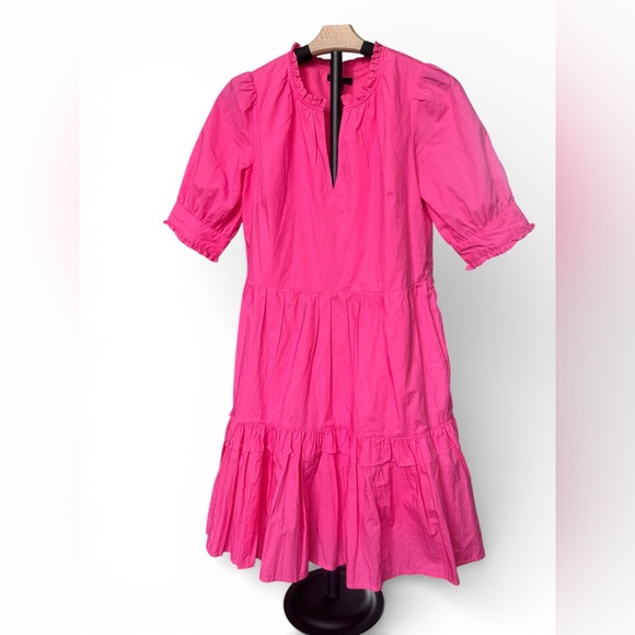 J. Crew Dresses & Skirts - J. Crew Vibrant Pink Ruffle neck Midi Popover Dress XS